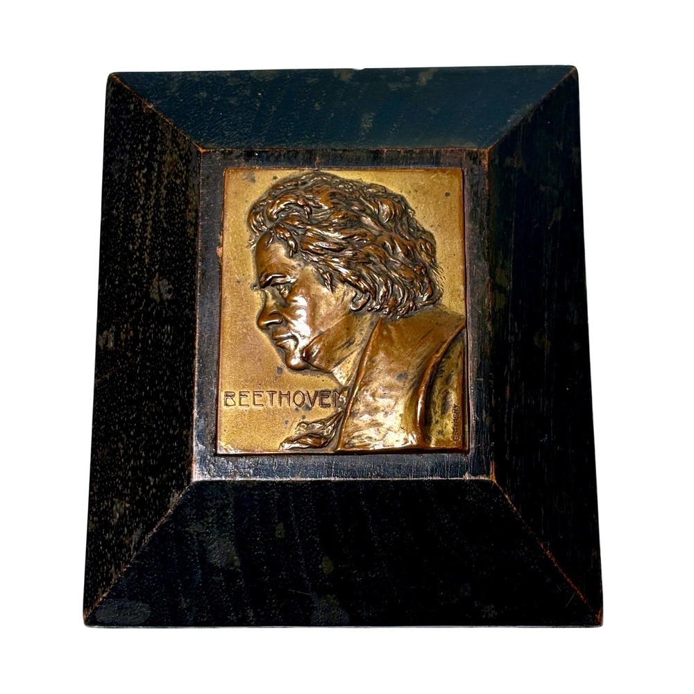 Vintage Beethoven Bronze Relief Plaque Framed F Stiasny Composer Art collector